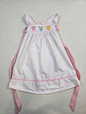 Classic Whimsy Dress 4T White Pink Polka Dot Disney Minnie Mouse Embroidery